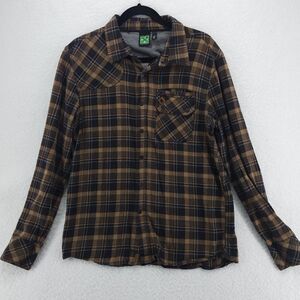HippyTree Flannel Shirt Mens Medium Brown Plaid Cotton Long Sleeve Snap Button